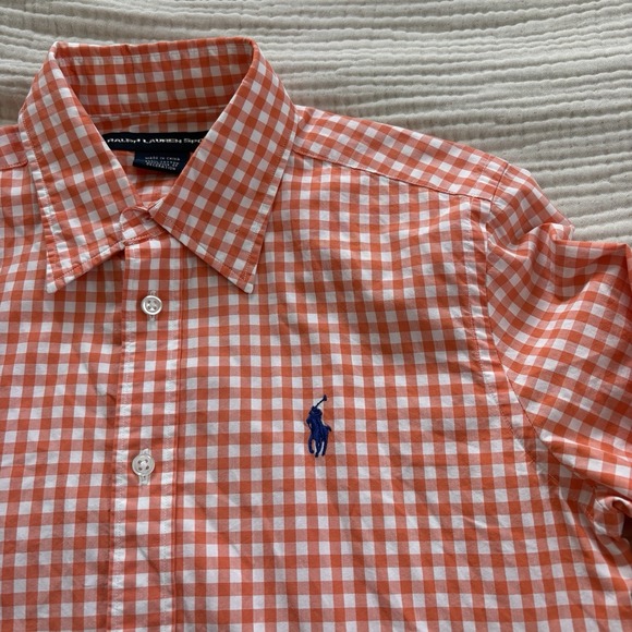 Ralph Lauren Sport Shirt Women's Sz 10 Orange Checkered Collared Button Up - Picture 4 of 9